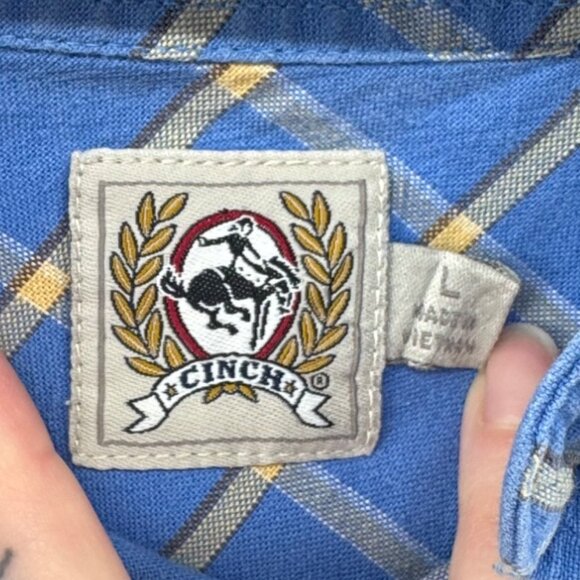 Cinch Plaid Long-Sleeve Button-Up Shirt Blue And Yellow Size Large - Picture 6 of 7